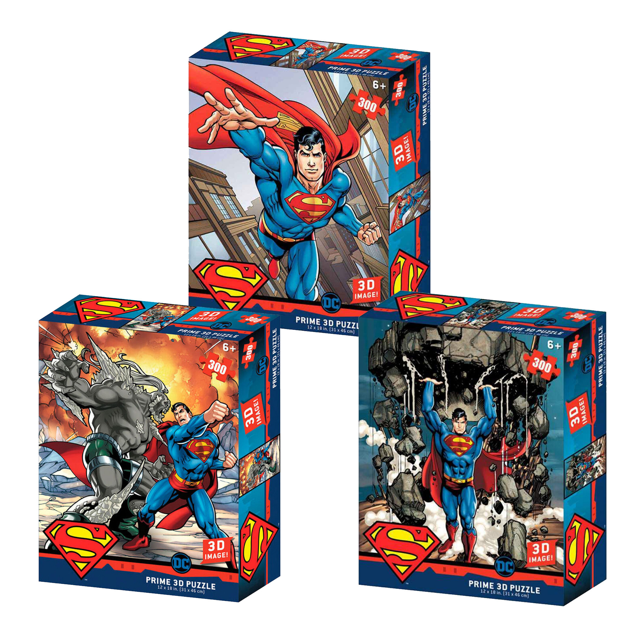DC Comics Superman Prime 3D Image 300pc Assorted Puzzle Set of 3